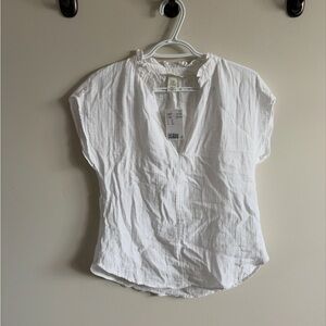H&M White Blouse with Ruffled Neckline